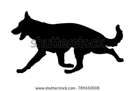 Portrait of German Shepherd running dog vector silhouette isolated. German Shepherd. man's best friend. Lovely pet running. Dog show exhibition. Finder detect explosives and drugs. Rescue finding dog.