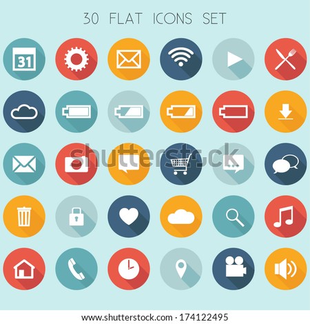 30 Flat Design Icons - Web, Mobile, App - vector EPS10