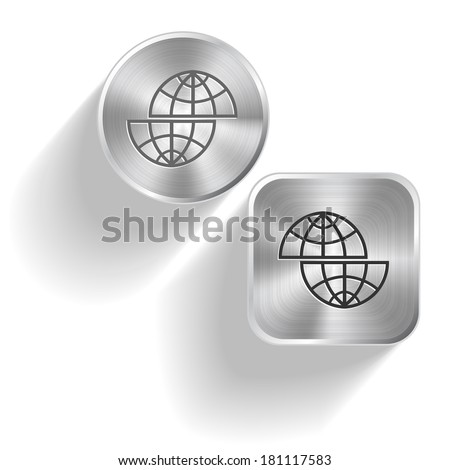 Shift globe. Vector set steel buttons