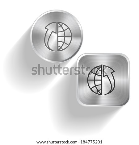 Globe and array up. Vector set steel buttons
