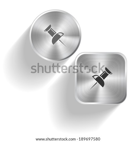 Push pin. Vector set steel buttons