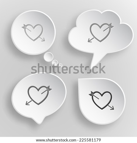 Heart and arrow. White flat vector buttons on gray background.