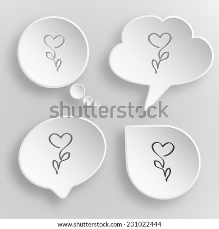 Flower-heart. White flat vector buttons on gray background.