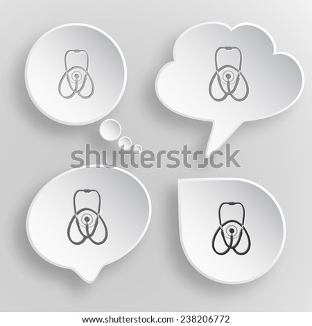Stethoscope. White flat vector buttons on gray background.