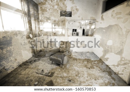 old abandoned place, black and white photo