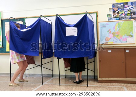 GREECE, Thessaloniki JULY 5, 2015: Greek crisis. Greeks are voting at polling stations all around the country in a crucial referendum to decide whether to accept the creditorsâ?? terms or not.
