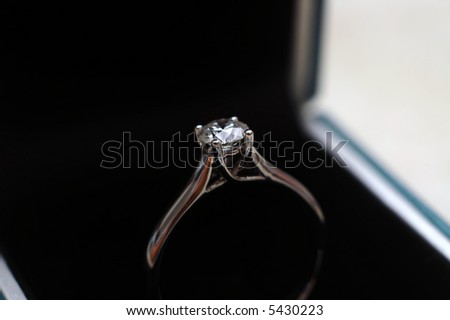A diamond engagement ring in the ring box