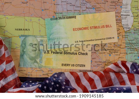 Financial stimulus bill Global pandemic Covid 19 USA lockdown on American flag on U.S. map background Photo stock © 