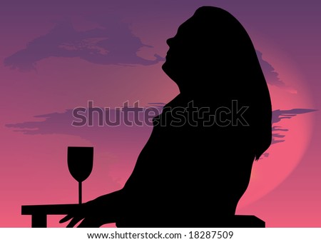 beautiful woman with glass wine illustration