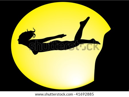 woman jumping from the mountain front of moon illustration