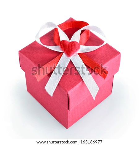 red gift box with heart and bow isolated on white background, clipping path
