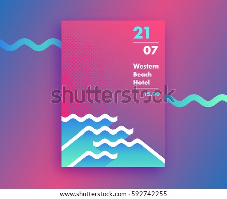 Fluid gradients abstract poster design with waves' shapes, summer and beach party background, modern vector vertical A4 banner