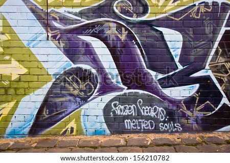 MELBOURNE - SEPT 11: Street art by unidentified artist. Melbourne\'s graffiti management plan recognizes the importance of street art in a vibrant urban culture - September 11, 2013 in Melbourne, Australia