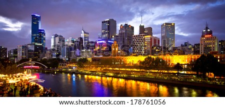 MELBOURNE, AUSTRALIA - FEBRUARY 22,2014:Melbourne\'s White Night attracted more than 500,000 visitors to the city centre and lit up its buildings as works of art