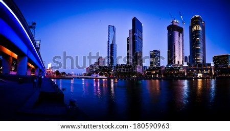 MELBOURNE AUSTRALIA - February 28 2014: Melbourne\'s Yarra River and city skyline - Melbourne was rated most livable city for the third consecutive year in Economist Intelligence Unit Survey 2013