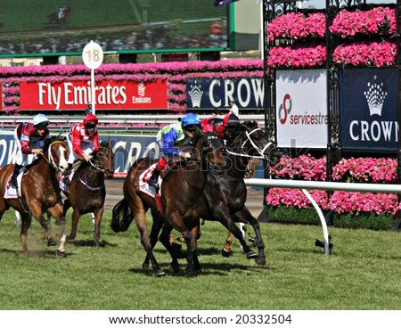 MELBOURNE NOVEMBER 6 - Arinos ridden by Craig Williams wins the Service Stream Sprint on 2008 Oaks day at Flemington in Melbourne