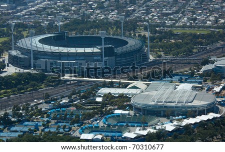 MELBOURNE, AUSTRALIA - JANUARY 30: Melbourne park & surrounding sporting precinct  the home the Australian Open Tennis Tournament on January 30, 2011 in Melbourne, Australia