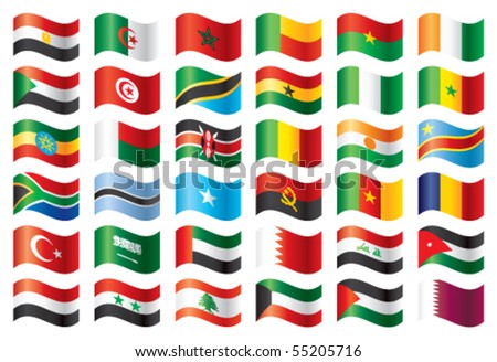 Wavy flags set - Africa & Middle East. 36 Vector flags.