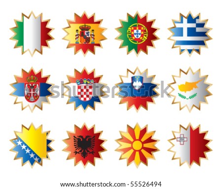 Star shape flags - Southern Europe. Vector set.