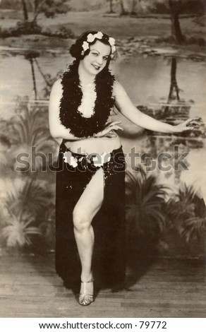 Vintage photo of woman performing hula dance