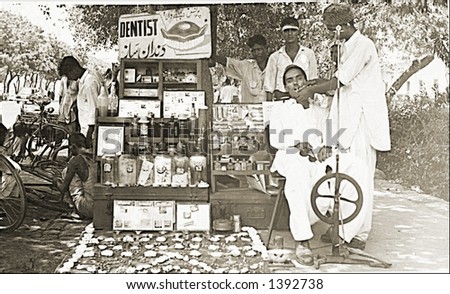 Vintage photo of a Street Dentist Working On Patient