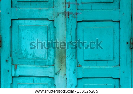 vintage wooden door,colonial old building style at Nong Khai, Thailand.