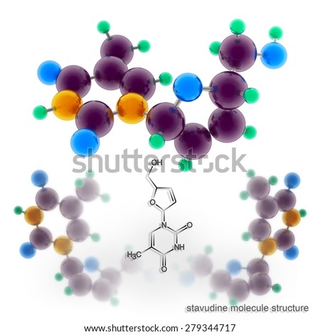 Stavudine (Sanilvudine, Zerit) molecule structure. Three dimensional model render