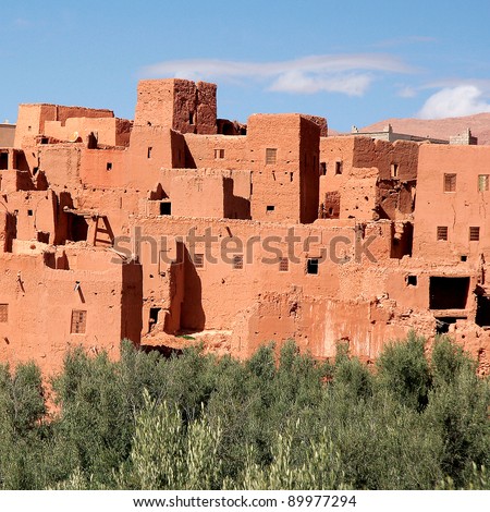 Old Moroccan houses called Kasbah, made of mud and clay