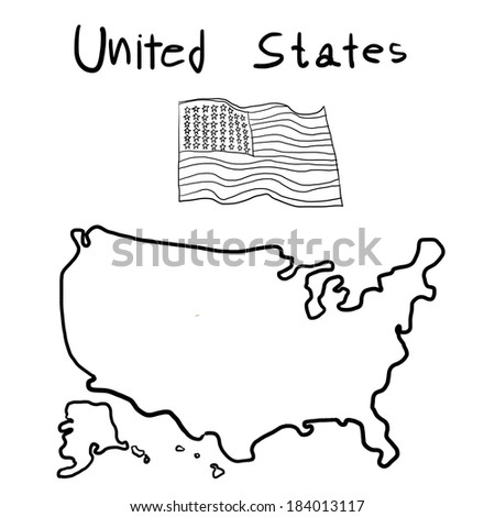 flag and map of united states line art