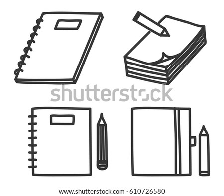 icon notebook and pen.pencil  hand drawn vector set art illustration