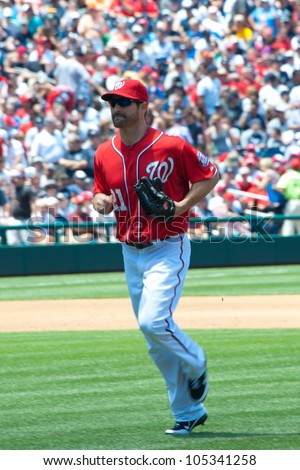 WASHINGTON - JUNE 16:  OUtfielder Xavier Nady during the Washington Nationals - New York Yankees game, which the Yankees won after 14 innings of play, on June 16, 2012 in Washington, D.C.