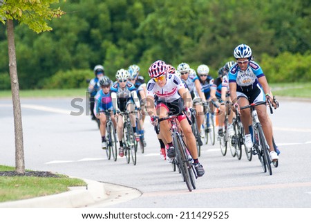 BOWIE, MARYLAND - AUGUST 17: Women cyclists compete in the  Dawg Days of Summer Circuit Race on August 17, 2014 in Bowie, Maryland