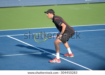 WASHINGTON - AUGUST 8: Bob and Mike Bryan (USA) defeat the doubles team of Bopanna and Mergea  (not pictured) in the semifinals at the Citi Open tennis tournament on August 8, 2015 in Washington DC