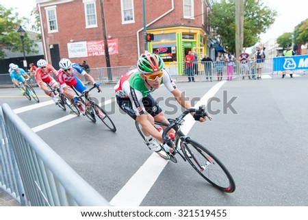 RICHMOND, VIRGINIA   SEPTEMBER 25: A cyclist competes in the under-23 men\'s road race at the UCI Road World Championships on September 25, 2015 in Richmond, Virginia