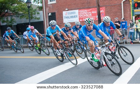 RICHMOND, VIRGINIA - SEPTEMBER 27: Cyclists compete in the elite men\'s road race at the UCI Road World Championships on September 27, 2015 in Richmond, Virginia