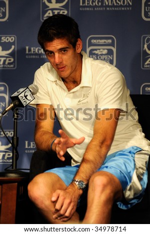 WASHINGTON - AUGUST 8:  Juan Martin Del Potro (ARG) gives an interview after he defeated Fernando Gonzalez (CHI) at the Legg Mason Tennis Classic semifinals on August 8, 2009 in Washington.
