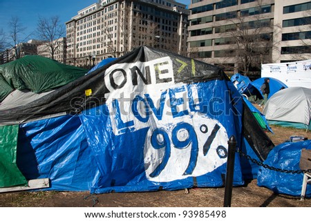 WASHINGTON, JAN. 30 – A tent at the Occupy DC site in Washington, DC. on January 30, 2012, the date on which police threatened to enforce a no-camping rule.