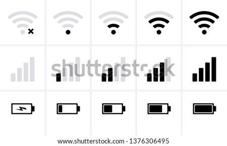 Phone bar status Icons, battery Icon, wifi signal strength. Vector for mobile phone
