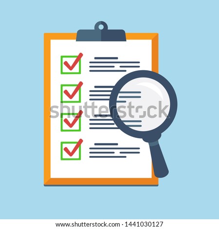 Search Icon on a report board, Audit review, Check List Icon. Vector flat design Stok fotoğraf © 
