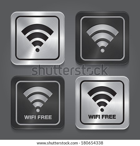 Wireless Network Symbol. Metal app icon. Vector