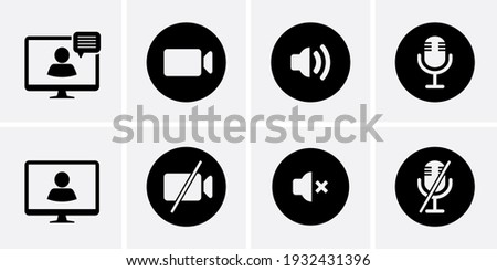 Conference Icons set. Video camera, speaker and mic for web design