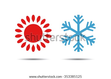 Hot and Cold Temperature Icon. Sun and snowflake logo.