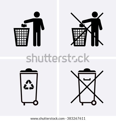 Trash Can Icons. Waste Recycling. Do Not Litter.