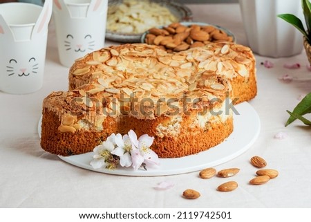 Colomba di Pasqua - traditional italian easter dove cake with glaze macaranage, almonds, easter eggs, pasqua cake Stok fotoğraf © 