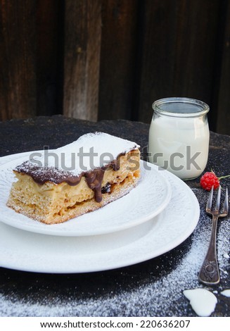 Biscuit cake with cinnamon and apples fresh and dry