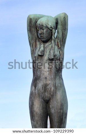 OSLO, NORWAY - MARCH 13: Statue in Vigeland park in Oslo, Norway on March 13, 2012.The park covers 80 acres and features 212 bronze and granite sculptures created by Gustav Vigeland.