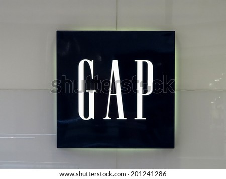DENVER, USA - JUNE 25, 2014: Detail of the Gap store in Denver. Gap is an American multinational clothing and accessories retailer,  founded in 1969.