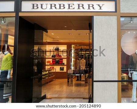 DENVER, USA - JUNE 25, 2014: Detail of the Burberry store in Denver. Burberry is a British luxury fashion house, distributing clothing, fashion accessories, fragrances and cosmetics founded at 1856.