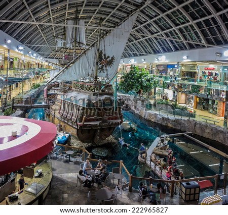 ALBERTA, CANADA - SEPTEMBER 20, 2014: Unidentified people at West Edmonton Mall in Alberta, Canada. It is the largest shopping mall in North America and the tenth largest in the world.