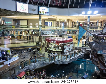 ALBERTA, CANADA - SEPTEMBER 20, 2014: Unidentified people at West Edmonton Mall in Alberta, Canada. It is the largest shopping mall in North America and the tenth largest in the world.